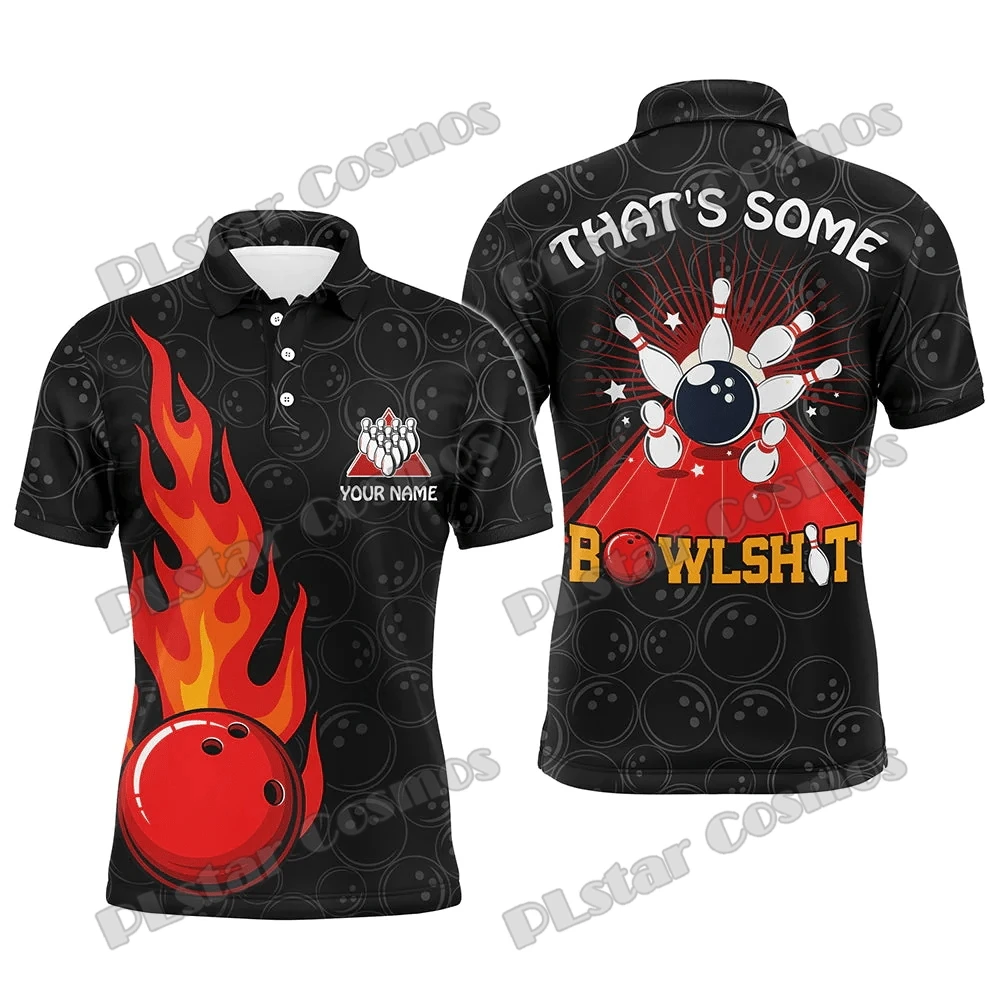 Funny Flame Bowling Personalized Name 3D Printed Men's Polo Shirt Summer Unisex Street Wear Casual Cool Bowling Jersey POL95