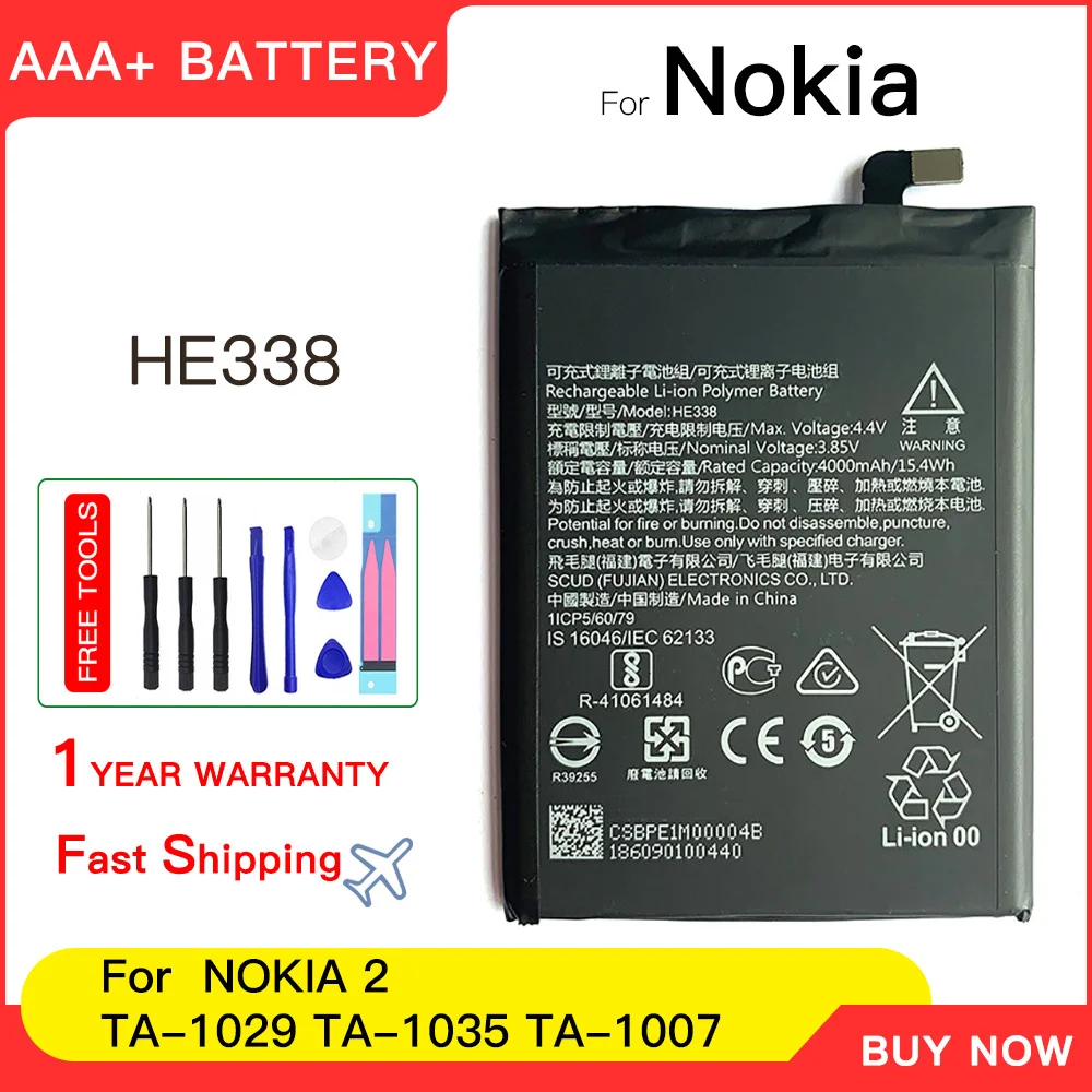 

Genuine HE338 battery 4000mah For Nokia 2 II TA-1029 TA-1035 TA-1007 Cellphone batteries Mobile Batteria +Free Tools