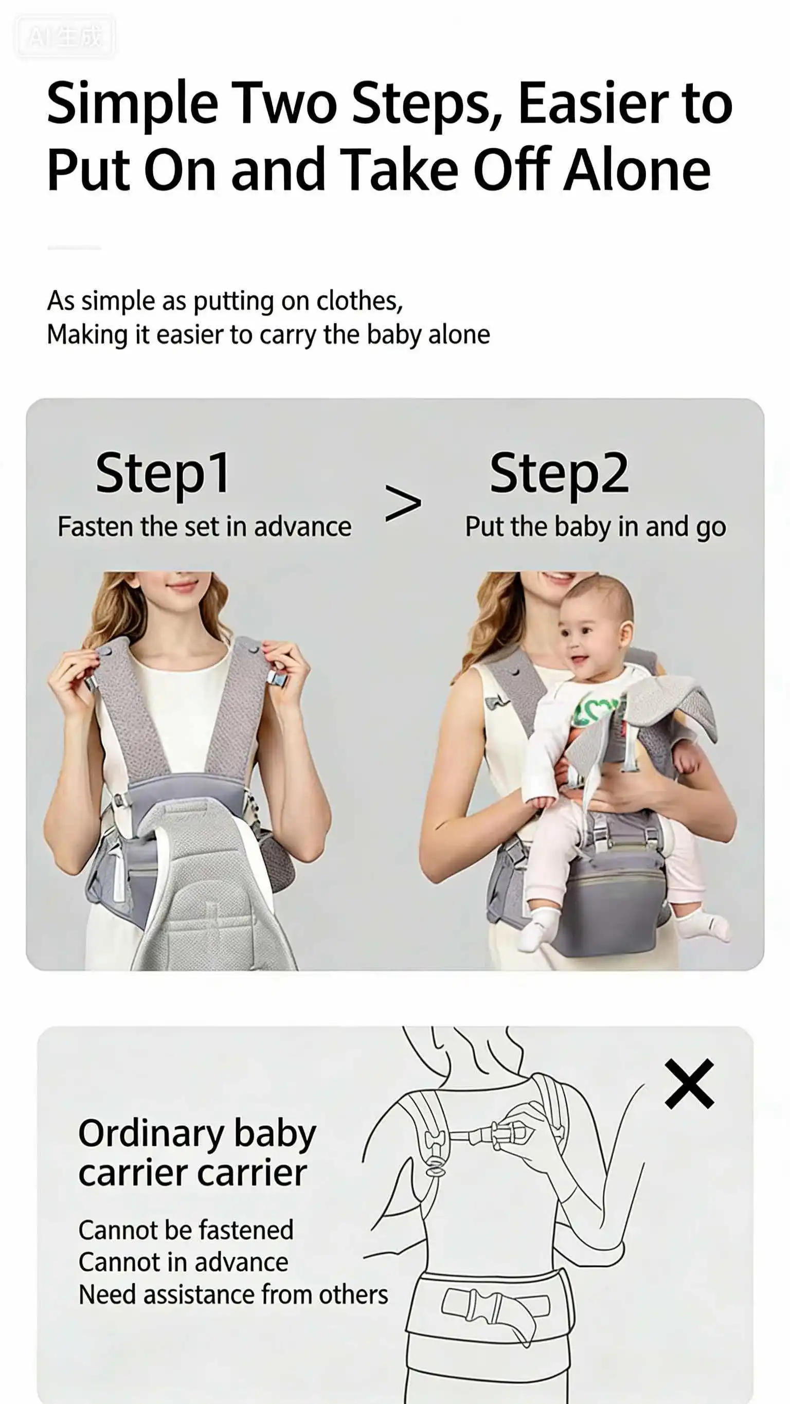 Neugeborenen 2026 Ergonomische Babytrage Rückentrage mit Hüftsitz für Säuglinge – Ergonomische Känguru-Babytrage für vorne, Reise-Babywickel – Detail 2
