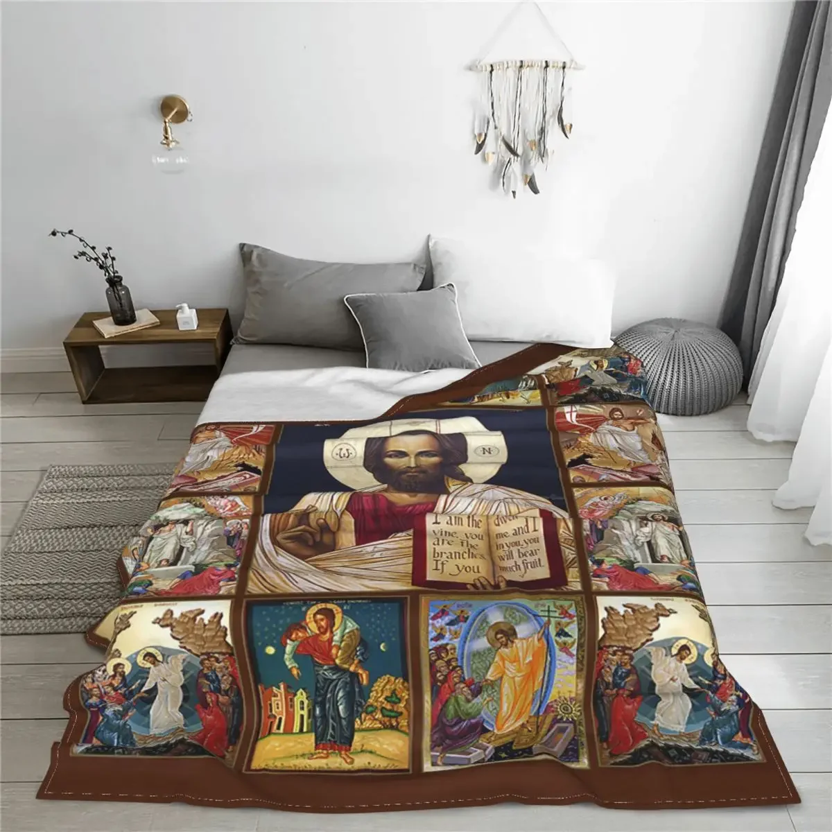 Jesus Christ God Bless Blankets Flannel Winter Christian Multifunction Super Soft Throw Blanket for Bedding Office Bedspreads