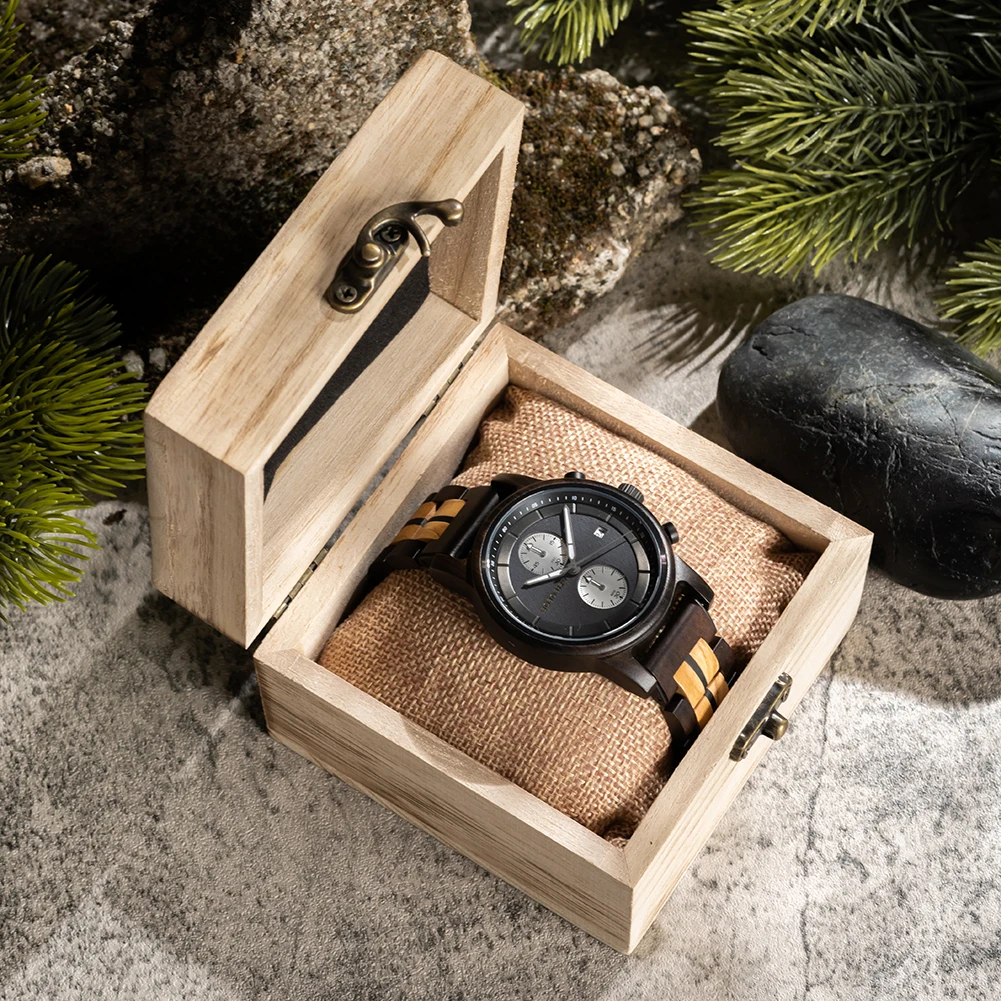 BOBO BIRD – montre-bracelet en bois pour homme, marque de luxe multifonctionnelle, à Quartz, Tigerwood, pour la fête des pères, 2023