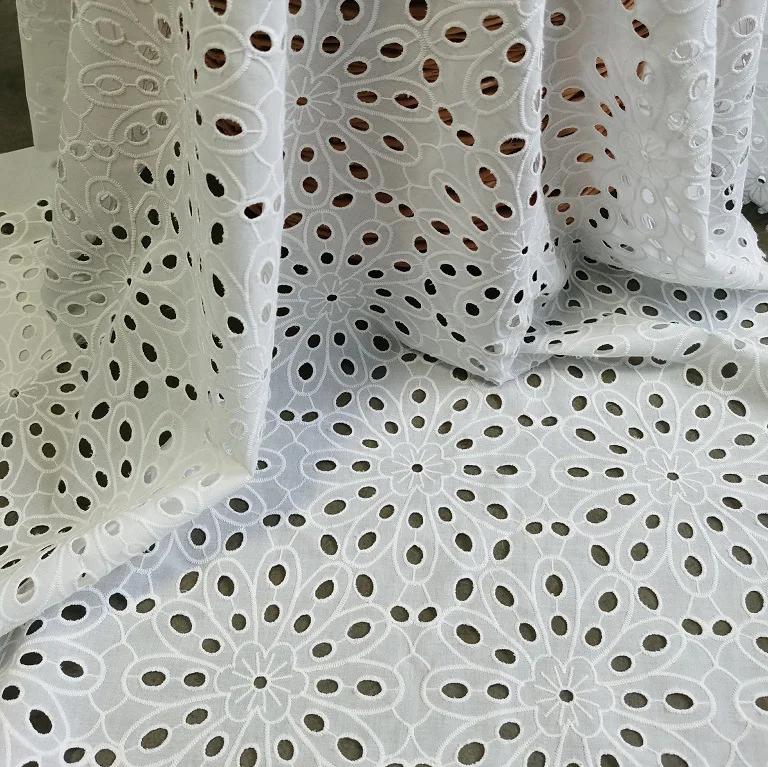 

New 100% cotton hollow-out floral embroidered lace fabric, lace embroidery for clothing and home decor sewing materials