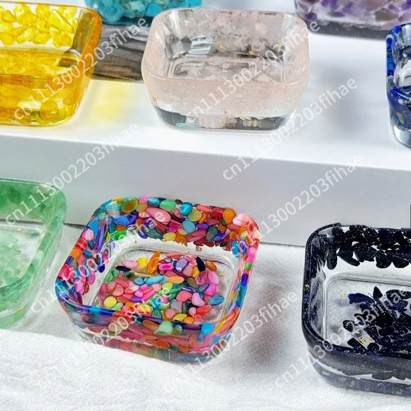 Epoxy resin crystal decorative small bowl, interior decorative small square bowl, crystal decorative bowl