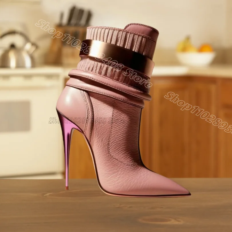 

Pink Splicing Stiletto Ankle Boots Pointed Toe British Style Women Fashion Dress Party Sexy Short Boots 2026 Zapatos Para Mujere