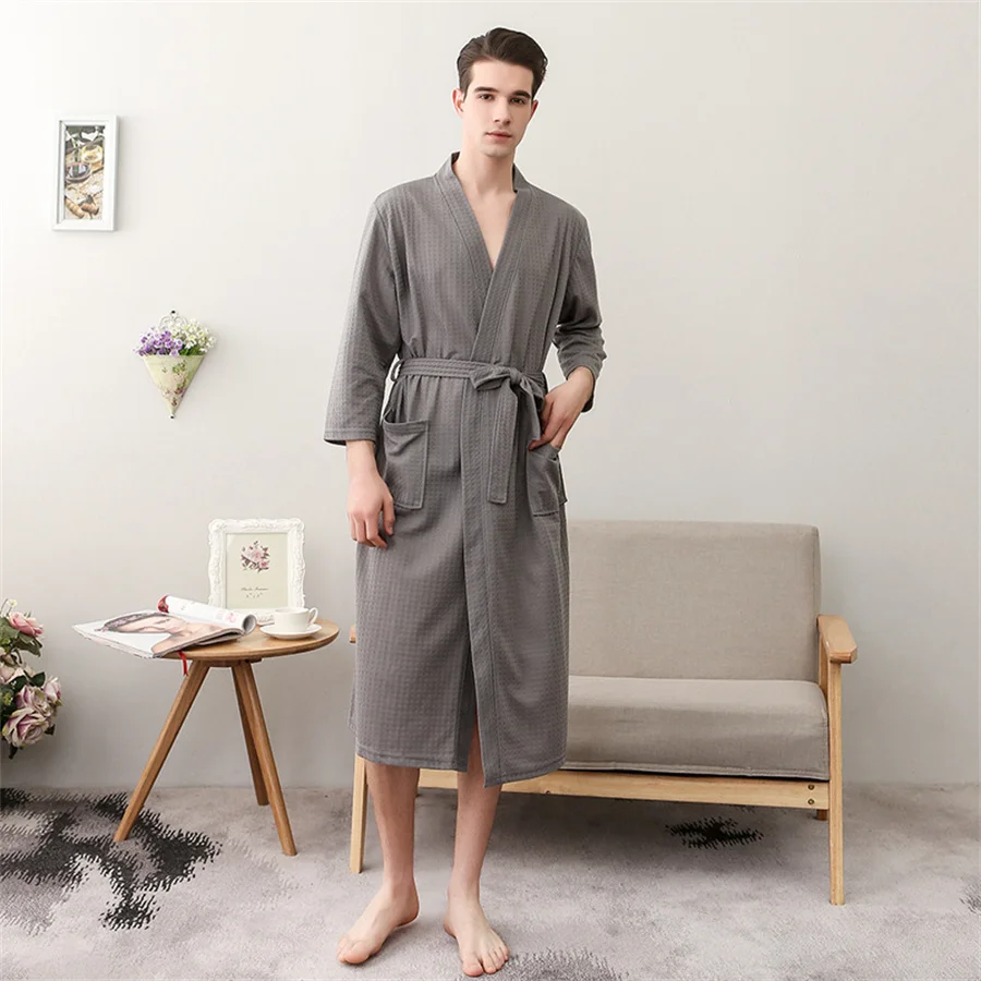 Summer Waffle Couple Bath Robe Kimono Towel Bathrobe Men Dressing Gown V-neck Home Shower Robes Women Sleepwear Lovers Clothes