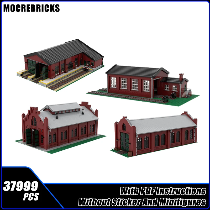 

MOC Urban Hangar à Entrepôt Pour Locomotives Engine House Maschinenhaus Строительные блоки Модель Кирпичи Дисплей Креативные игрушки Подарок