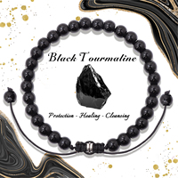 4/6/8mm Natural Black Tourmaline Stone Beads Bracelet Healing Energy Bracelets Adjustable Rope Braided Bracelet with Card Gifts