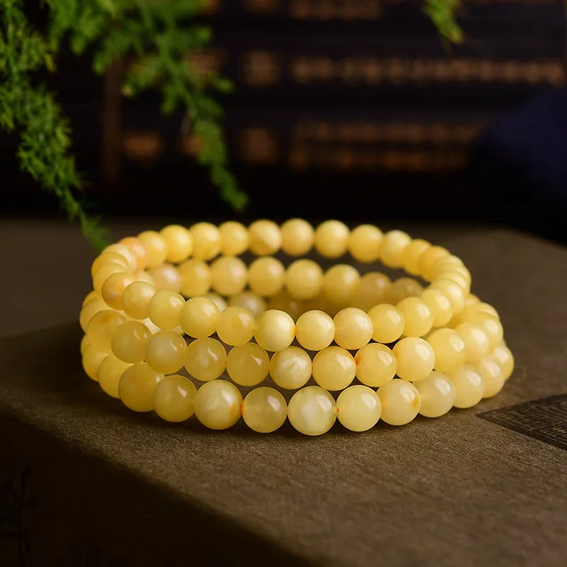 

Natural Yellow Amber Gems Round Beads Bracelet Women Men Healing Stretch Amber Jewelry 7mm 8mm 9mm 10mm AAAAAA