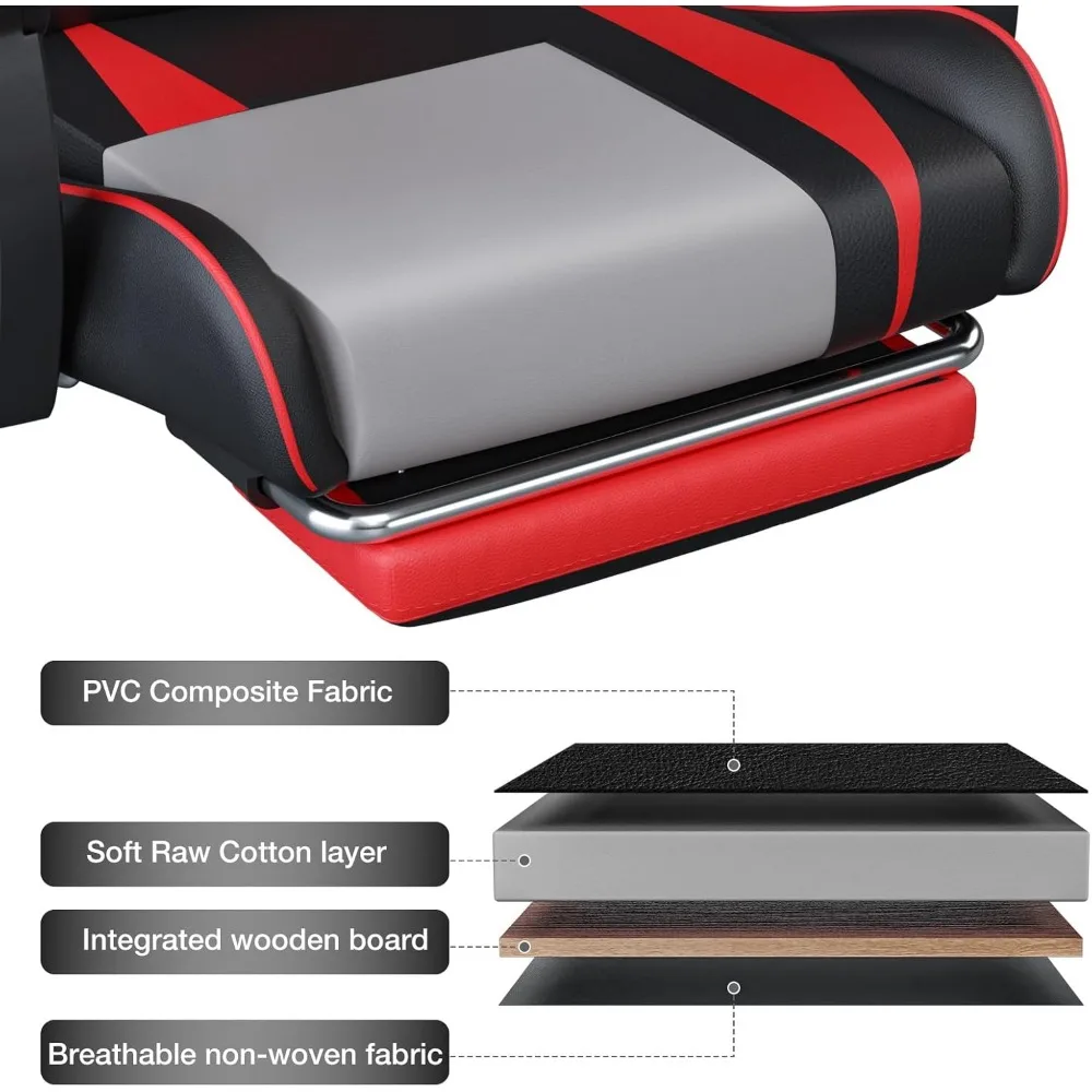 Kindergaming-Stuhl mit Fußstütze, Lordosenstütze, Liegefunktion und Kopfstütze für komfortables Computer-Gaming-Erlebnis