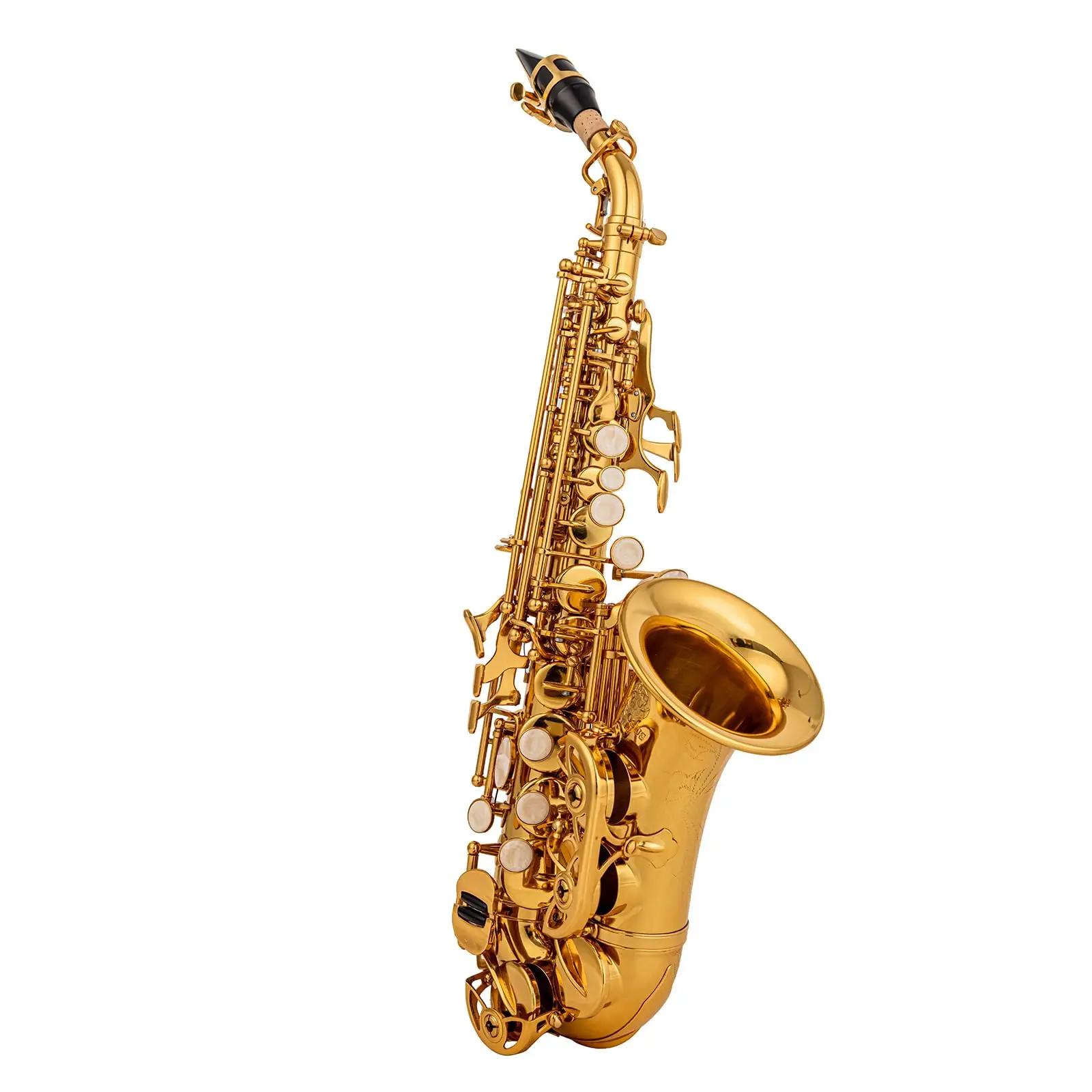 AUROSUS SB-G CURVED SOPRANO SAXOPHONE YELLOW BRASS BODY & KEYS GOLD LACQUER FINISH