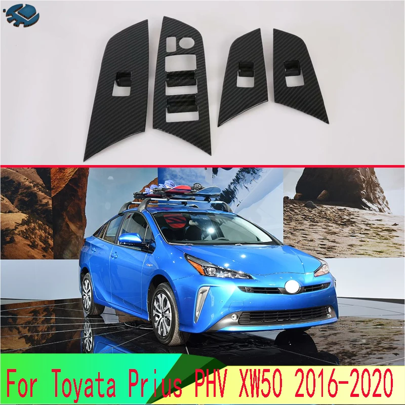 For Toyata Prius PHV XW50 2016-2020 Car Accessories Carbon Fiber Style Door Window Armrest Cover Switch Panel Trim