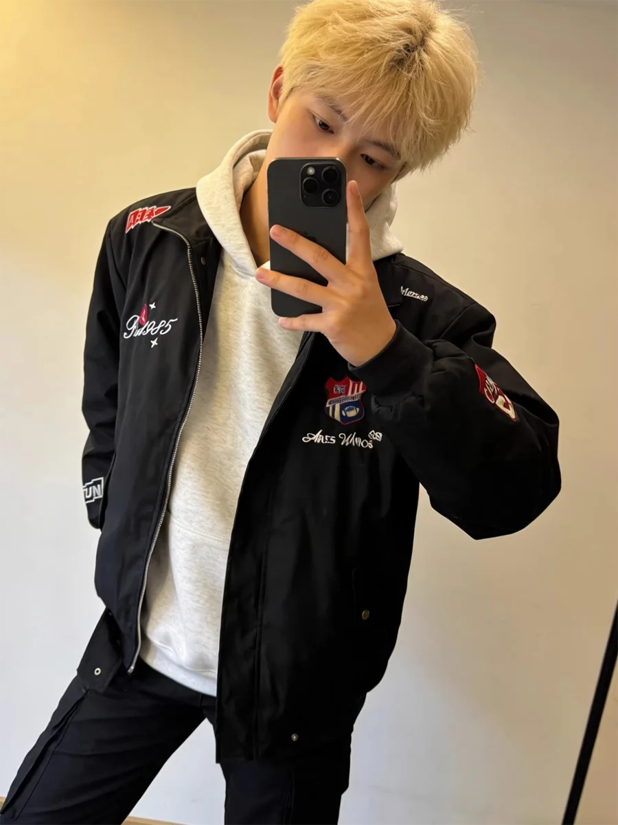 

Мужская ветрозащитная куртка Bla American Sle с вышивкой, воротником-стойкой, модная брендовая мотоциклетная верхняя одежда на молнии, винтажный стиль