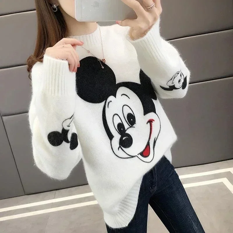 

Disney Mickey Mouse Autumn Winter Knitted Jumper Tops turtleneck Pullovers Casual Sweaters Women Long Sleeve Loose Sweater Girls