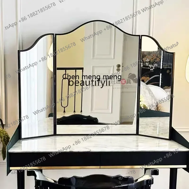 

cqyEuropean retro light luxury dresser makeup mirror tri-fold mirror living room bedroom decorative mirror