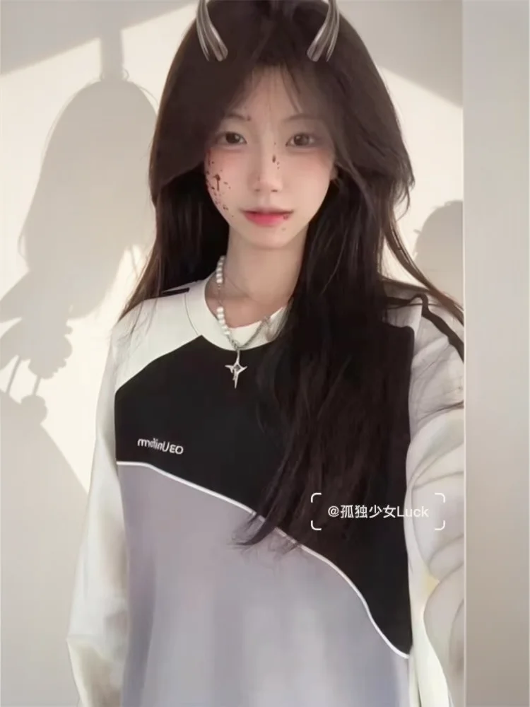 

Толстовки Женская готическая одежда Женский флис Повседневный дизайн Спортивная одежда в американском стиле Femme Упрощенный однотонный с круглым вырезом