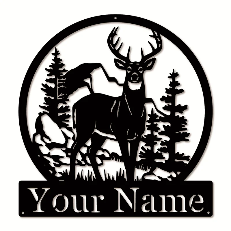 

Personalized Round Shape Deer Metal sign custom Family Name s wall art hunter plate monogram decor