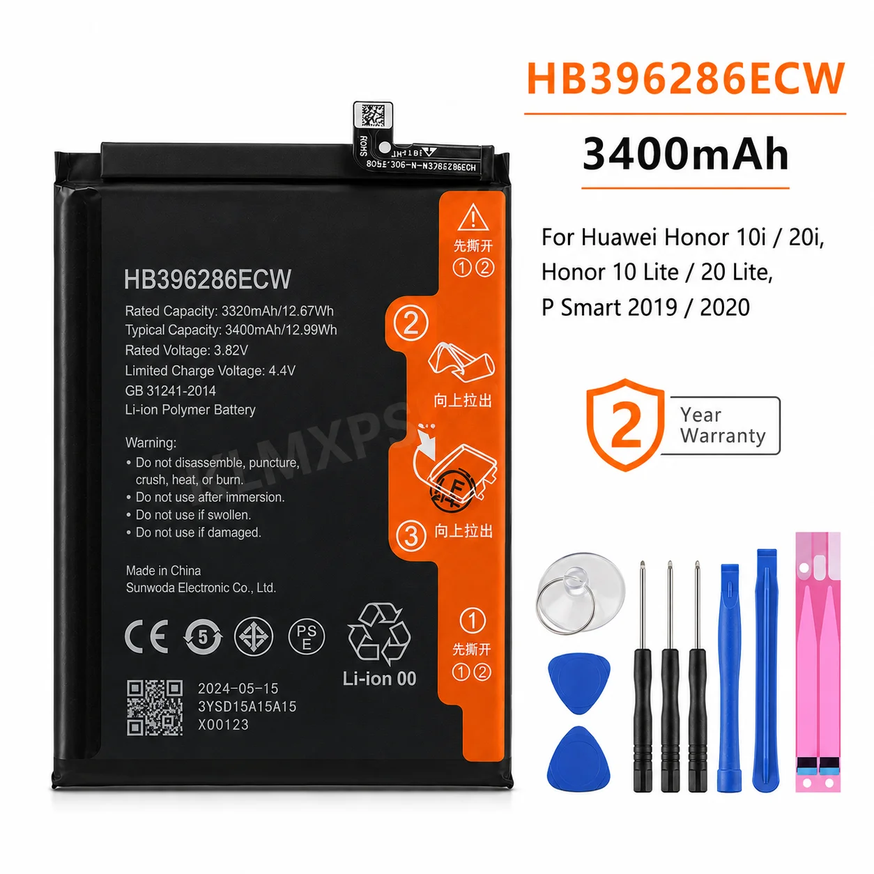 For Honor 10 Lite 20 Lite 10i 20i Enjoy 9S P Smart 2019 HB396286ECW 3400mAh Mobile Phone Battery Repair Cell Pack Part