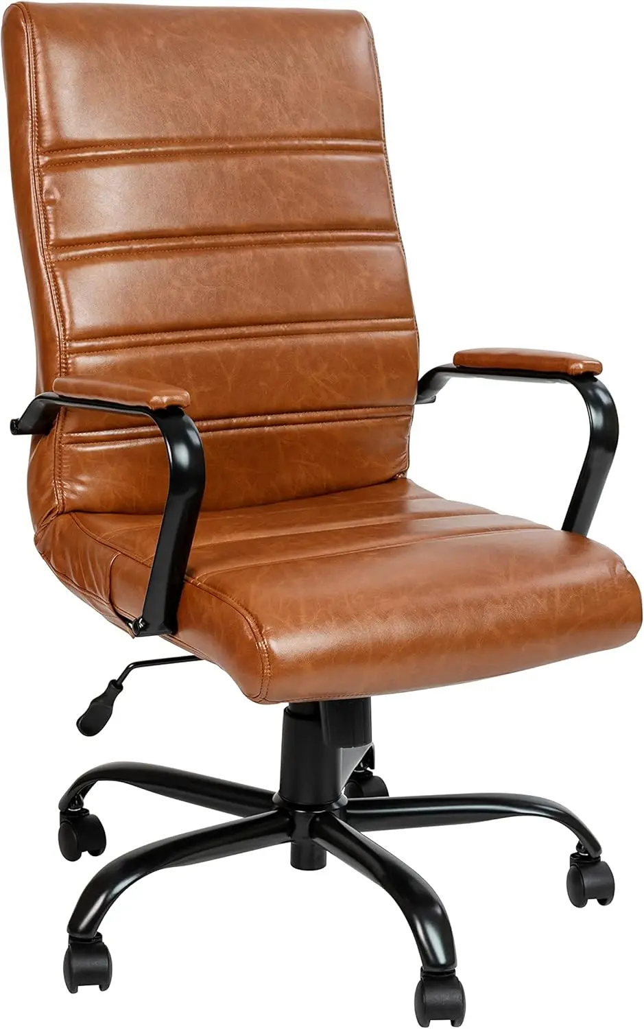 Whitney High-Back Swivel LeatherSoft Desk Chair with Padded Seat and Armrests, Adjustable Height Padded LeatherS