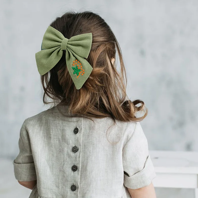 Pinzas para el pelo bordadas para niña, horquillas con lazo de margaritas y flores, pasadores, lazos para el cabello, adorno para la cabeza,