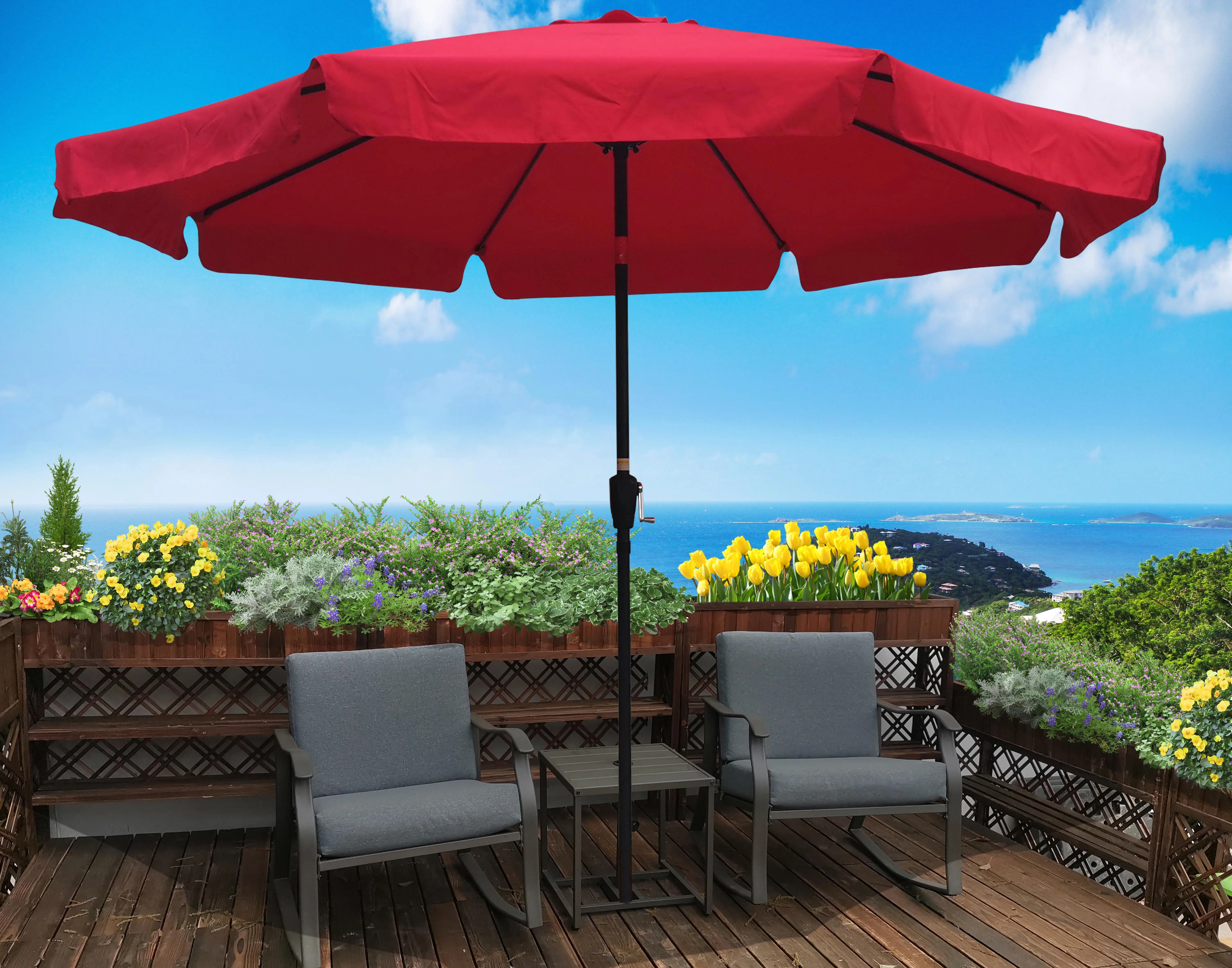 10ft Round Patio Umbrella with Crank & Push Button Tilt - Outdoor for garden Shade for Backyard & Pool