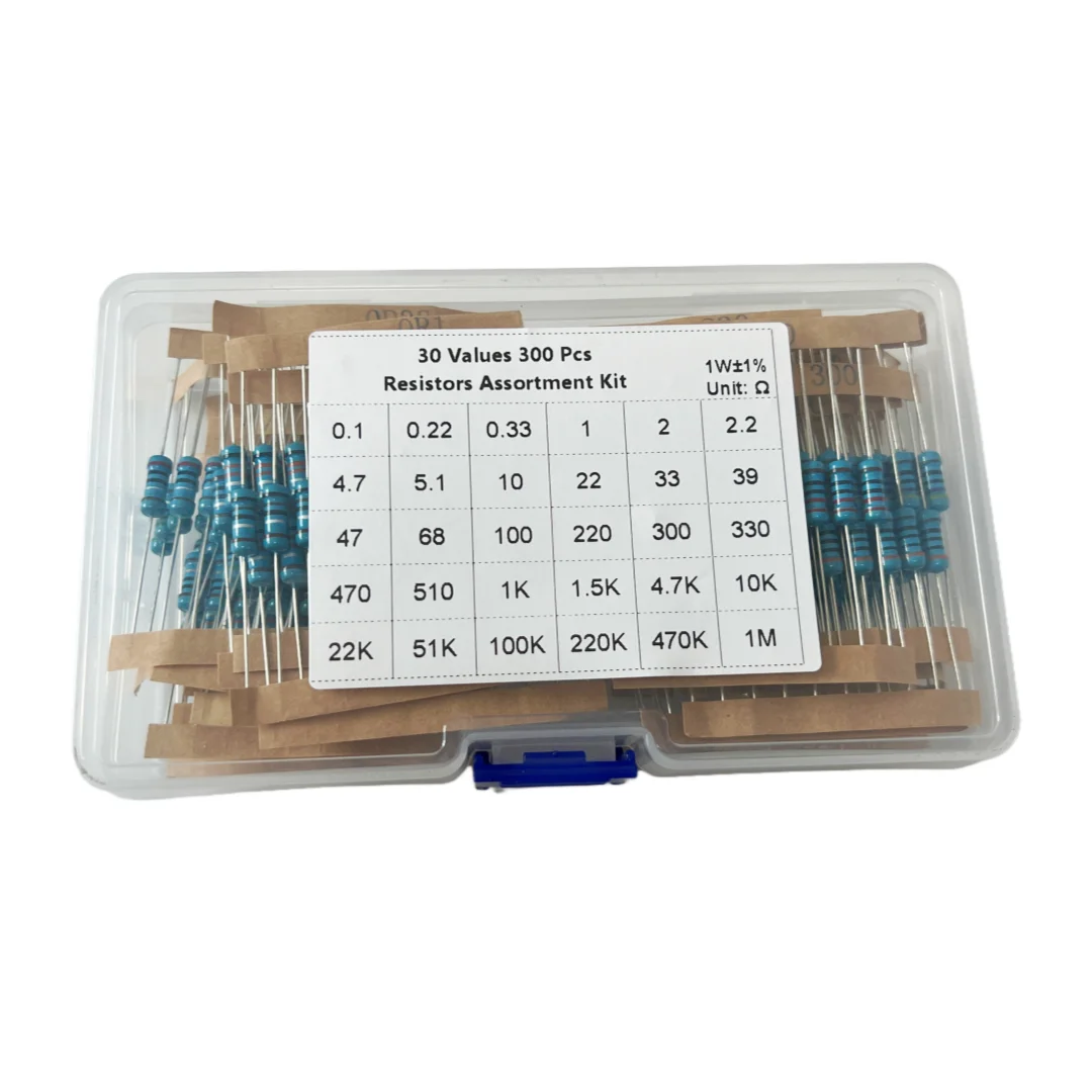 1-W-Metallschichtwiderstände mit 1 % Genauigkeit, häufig verwendete Kombination aus 30 Typen, jeweils 10 Stück, insgesamt 300 Stück.
