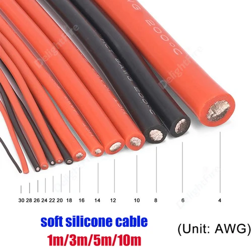 Imagen 1 del producto Cable de silicona resistente al calor rojo negro 16 14 12 10 8 6 4 AWG Cable eléctrico para batería Solar de coche Drones automotrices luces LED