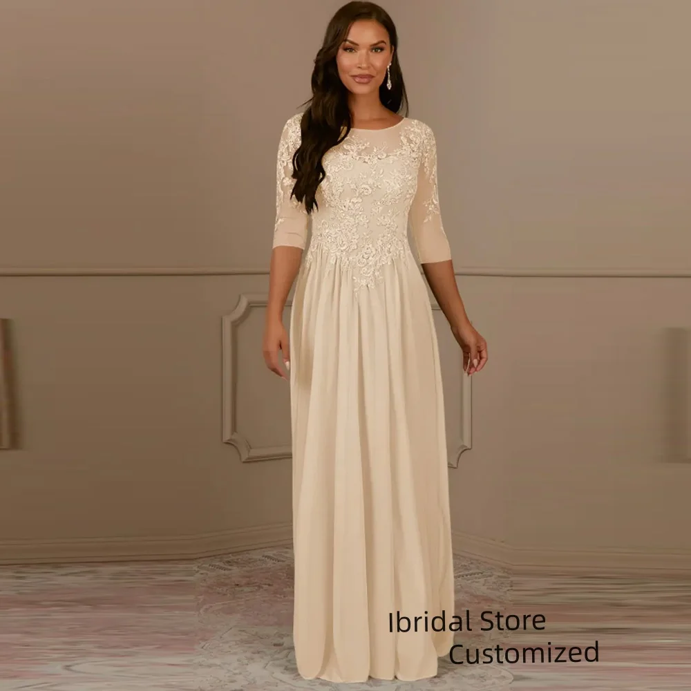 

Customized Classic Mother of The Bride Dresses 3/4 Sleeve Sequins Chiffon Evening Formal Dresses Applique Prom Gowns