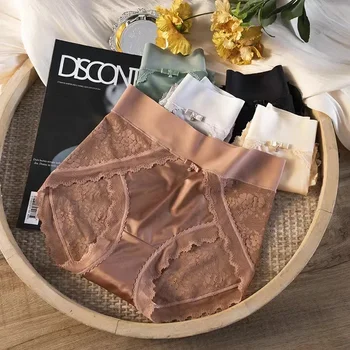여성용 프렌치 섹시 레이스 팬티, 하이웨이스트 유혹, 큰 사이즈, 심리스 통기성 메쉬, 순수한 욕망 소녀 브리프 