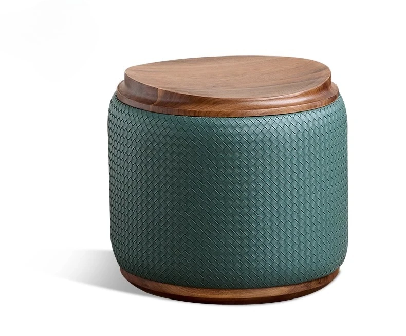 Round seat pier creative solid wood stool shoe change leather weaving