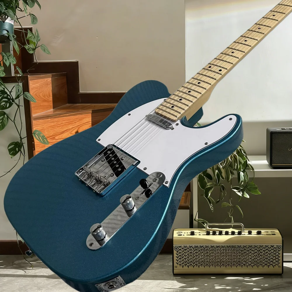 

39-дюймовая электрогитара TLE синего цвета, кленовый гриф, корпус из ясеня, 22-клавишный звукосниматель S, фиксированный бридж, классический рок-стиль, бесплатная доставка