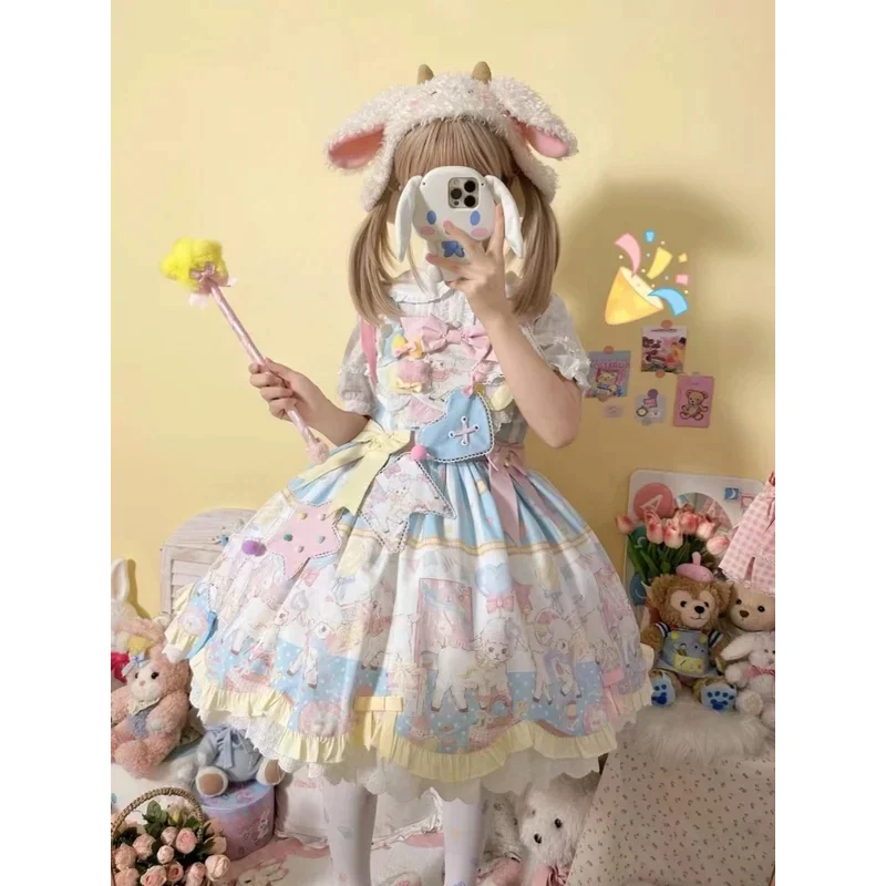 

Юбка Лолиты, милая юбка Lo, Jsk, платье на подтяжках, кавайное мягкое девчачье японское милое чаепитие, принцесса с коротким рукавом, винтажное