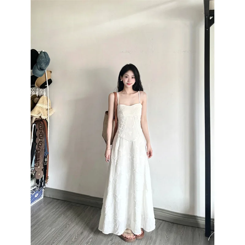 2025 novo jacquard renda retalhos dupla camada maxi vestido para festa à noite sexy cintas de espaguete até o chão robe estilo francês