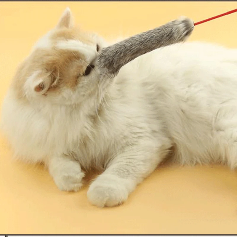 Random Color Tease Cat Stick Faux Rabbit Fur Pompom Plush Pet Interactive Stick Cat Playing Training Toys Pet Supplies