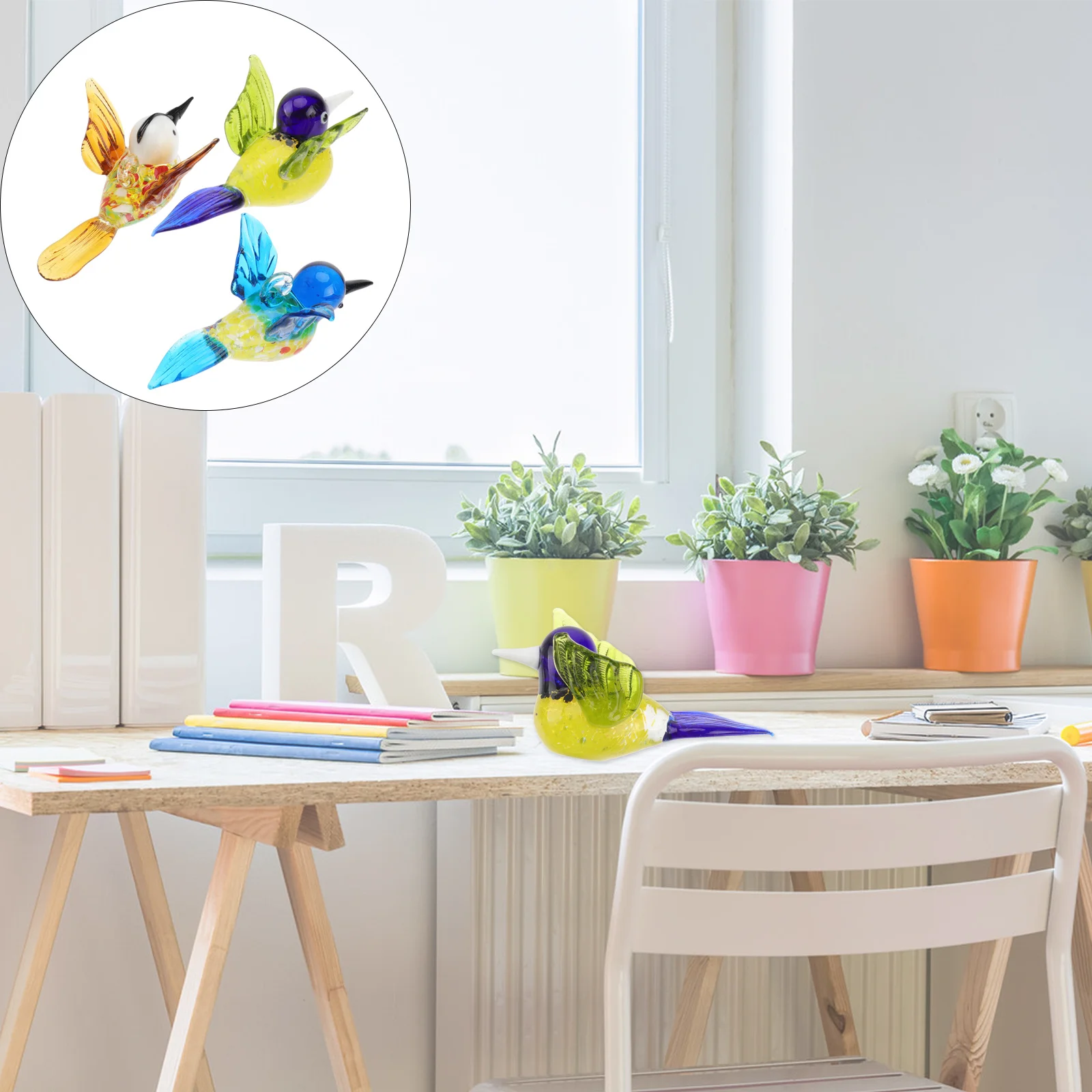 

3Pcs Glass Hummingbird Ornament Colorful Hanging Decoration Tabletop Display Glass Bird Sculpture Hummingbird Ornament