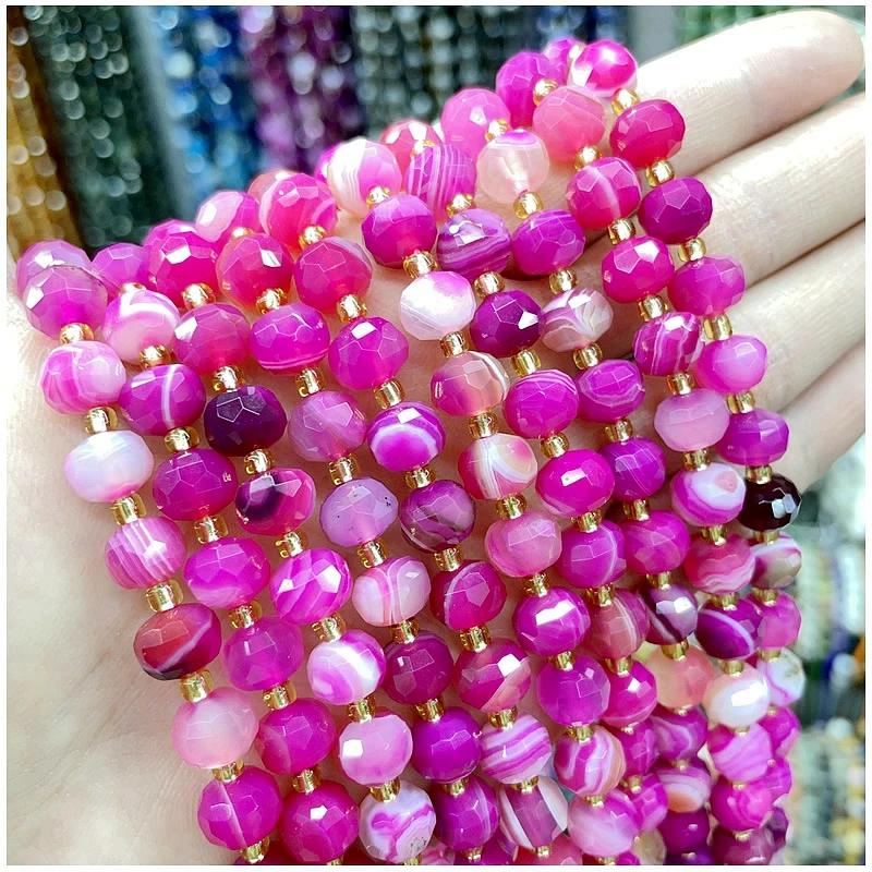 Neue 6X8MM Naturstein Amethyst Tigerauge Amazonit Kristall Eingelegte Radperlen DIY Schmuckherstellung Armband Halskette Zubehör – Detail 12