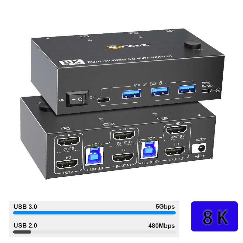 KVM Splitter Extender spiel USB HUB dock station HDMI-kompatibel Splitter 8K USB 3,0 HDMI-kompatibel KVM Schalter Erweiterte bildschirm