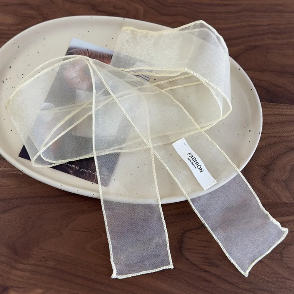 장식적인 단색 실크 스카프 Y2K 얇은 Organza Headscarf 리본 머리띠 해변