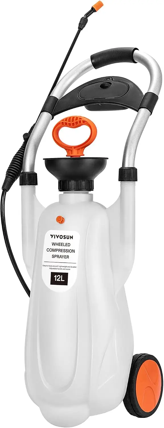 3.2 Gallon Lawn and Garden Wheeled Pump Compression Sprayer | with Pressure Relief Valve, Labor-Saving Wheel Design
