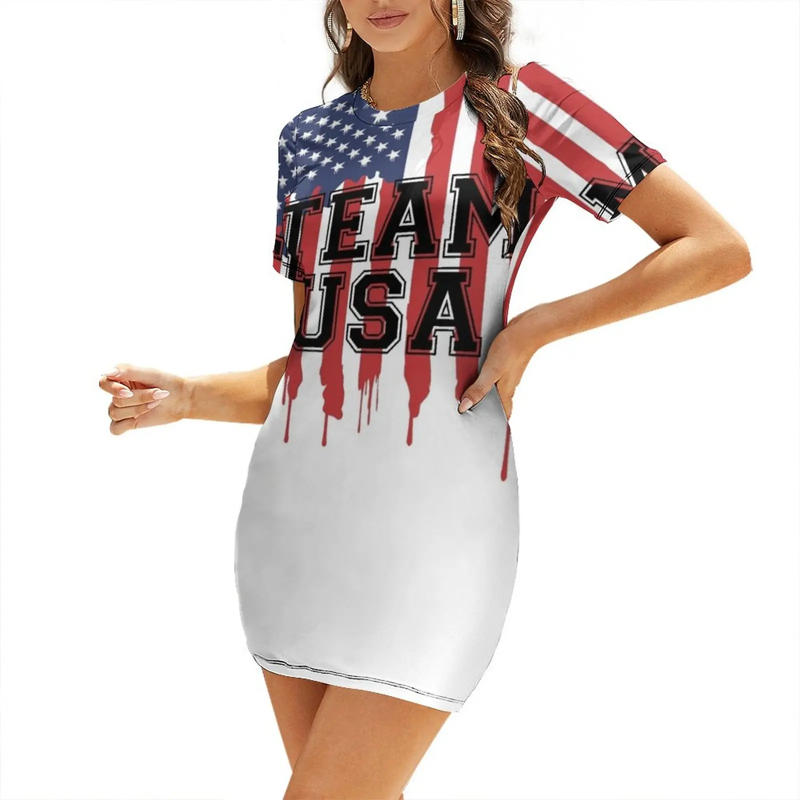 

TEAM USA Short Sleeved Dress Dress woman luxury woman evening dress