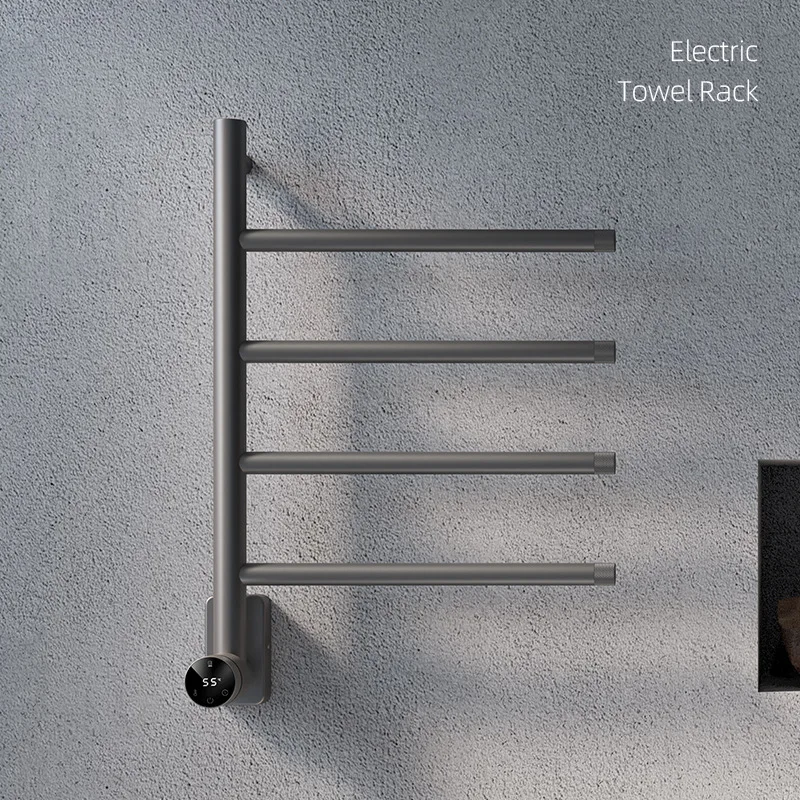 304 Stainless Steel WiFi Smart Heated Towel Rack Gun Gray Rotating Electric Warmer