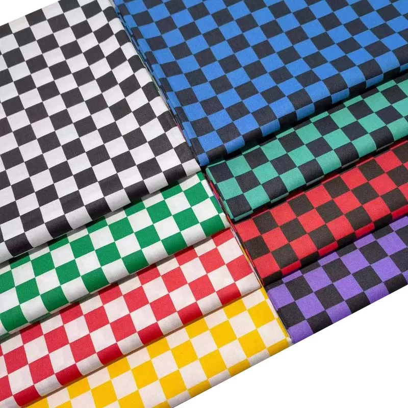 Mosaic Lattice Check Square BLACK GREEN PURPLE RED BLUE 100% Cotton Fabric For DIY Sheet Patchwork Clothes Craft Decor Cushion