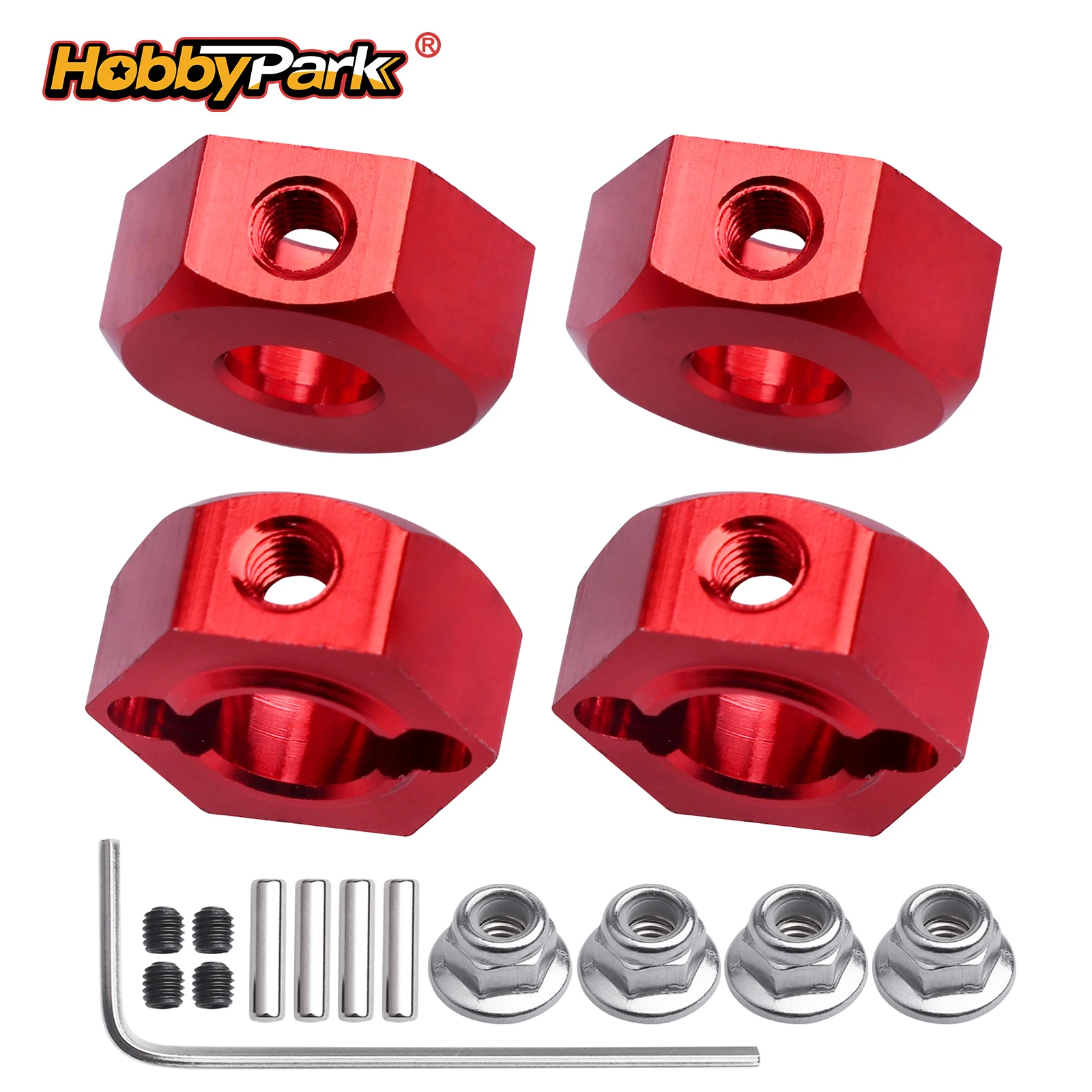 HobbyPark Aluminium 12mm Sechskant-Radnabenadapter mit Sicherungsmuttern für Arrma Granite Voltage MEGA 2WD 4X4