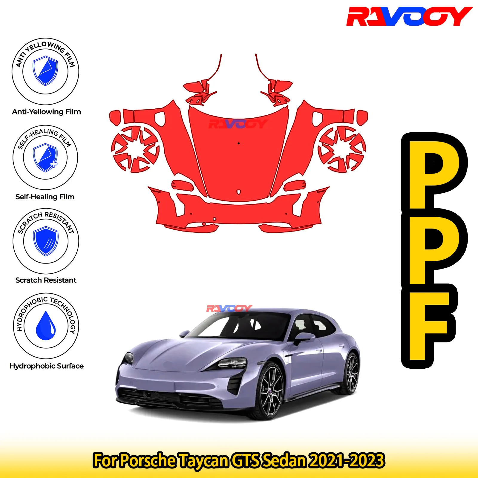 

For Porsche Taycan GTS Sedan 2021-2023 Glossy Matte Black Precut front PPF Kit Paint Protection Film