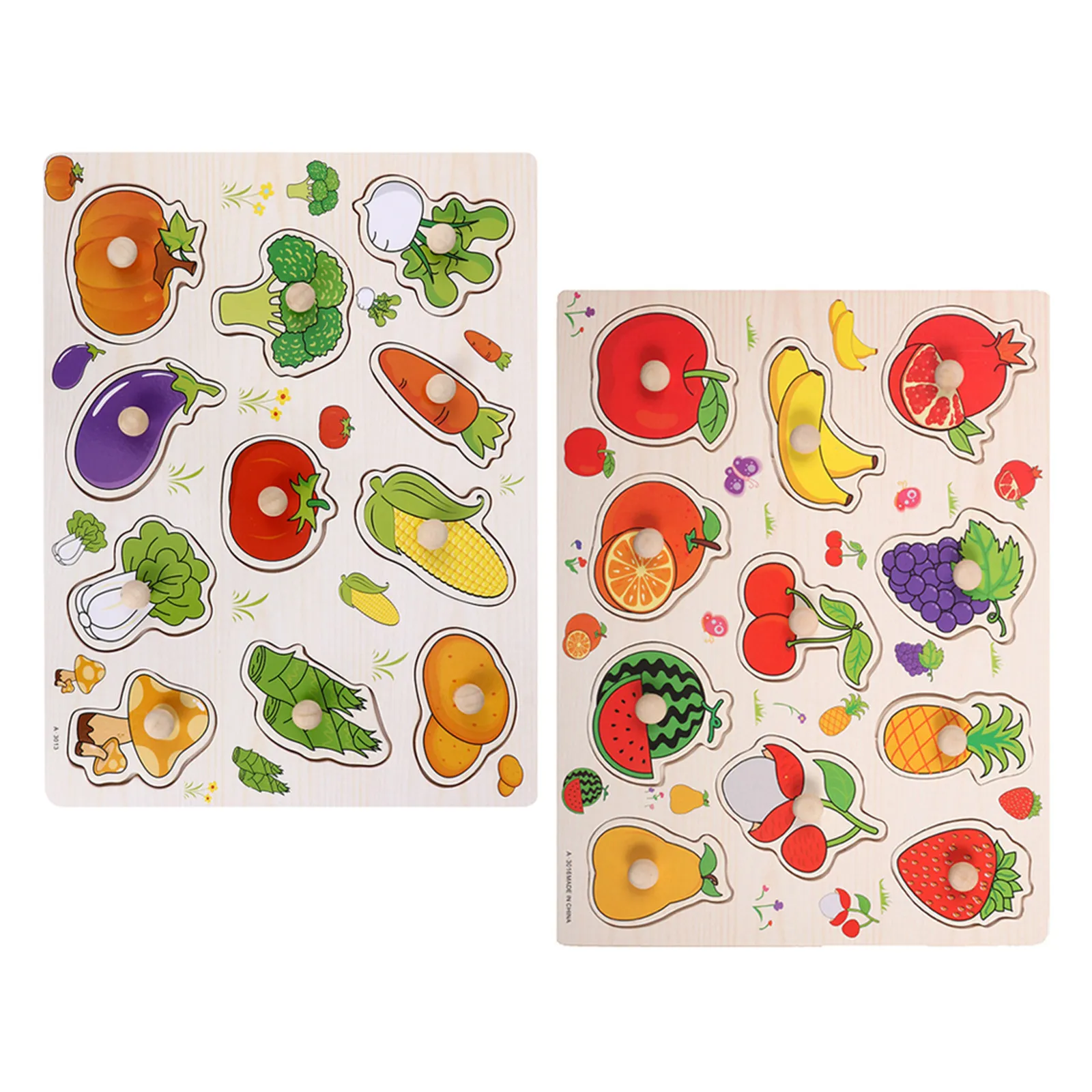 

Набор из 2 деревянных пазлов Монтессори: овощи и фрукты, развивающая доска-головоломка для раннего обучения малышей, развивающая игрушка Монтессори