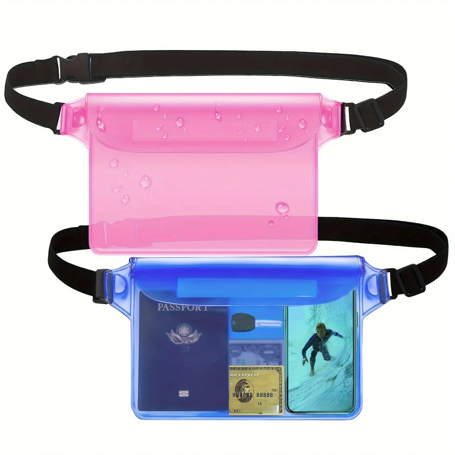 Paquete de 2 bolsas impermeables con correa para la cintura, la mejor forma para mantener el teléfono y objetos de valor seguros y secos, perfecta para nadar en barco S