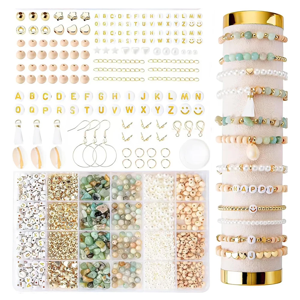 Irregular Natural Stone Beads Letter Bracelet Making Supplies Kit Women Girl Friendship Accessories Halloween Christmas Gifts