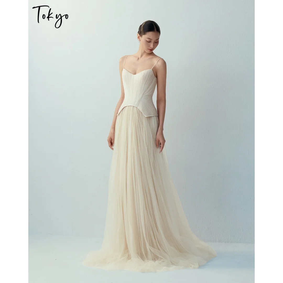 Tokyo Customized Sweetheart Neck Multilayer Pleats Wedding Dress Pleated Detail vestidos de noche Sweep Train Evening Dresses