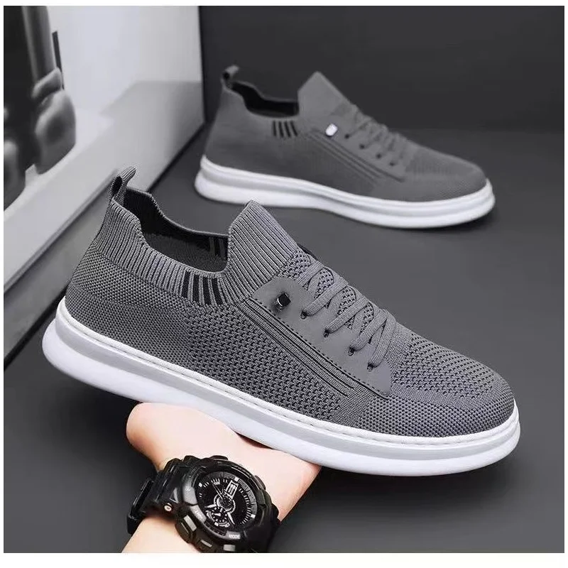 Men's Shoes New Fashion Breathable Non-slip Wear-resistant Outdoor Casual Knit Mesh Lace-Up Walking Sneakers