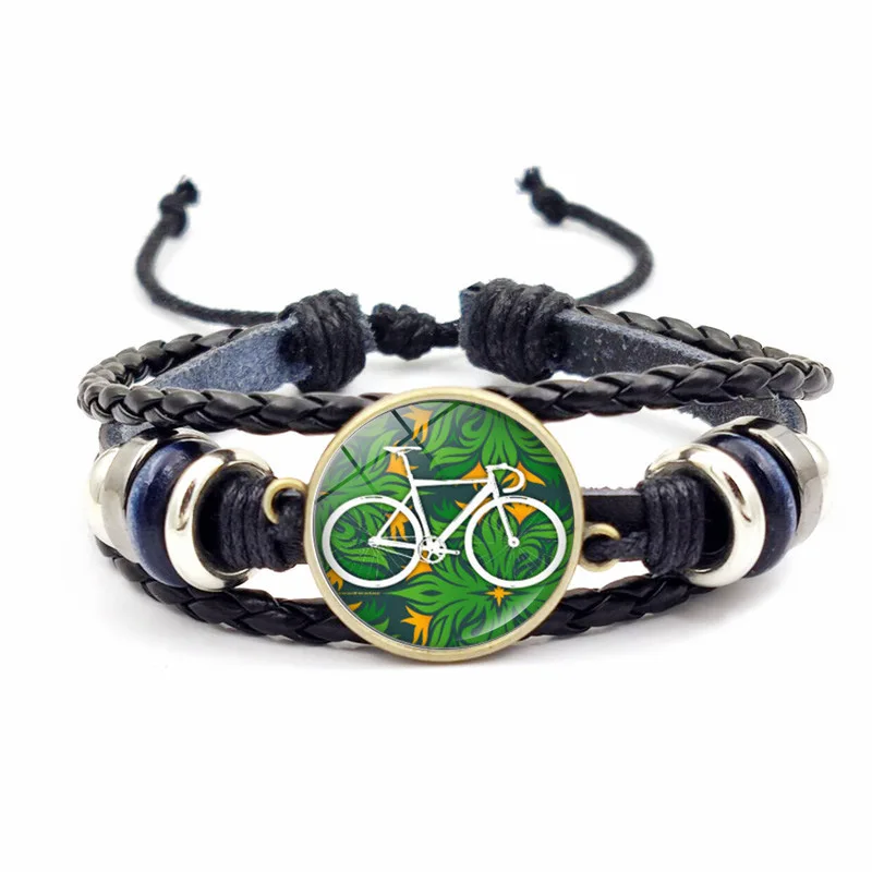 Duplex Bike Flower Basket Bracelet Men\'s and Women\'s Versatile Old Style Bicycle Fashion Knitting Vintage Leather Handicrafts