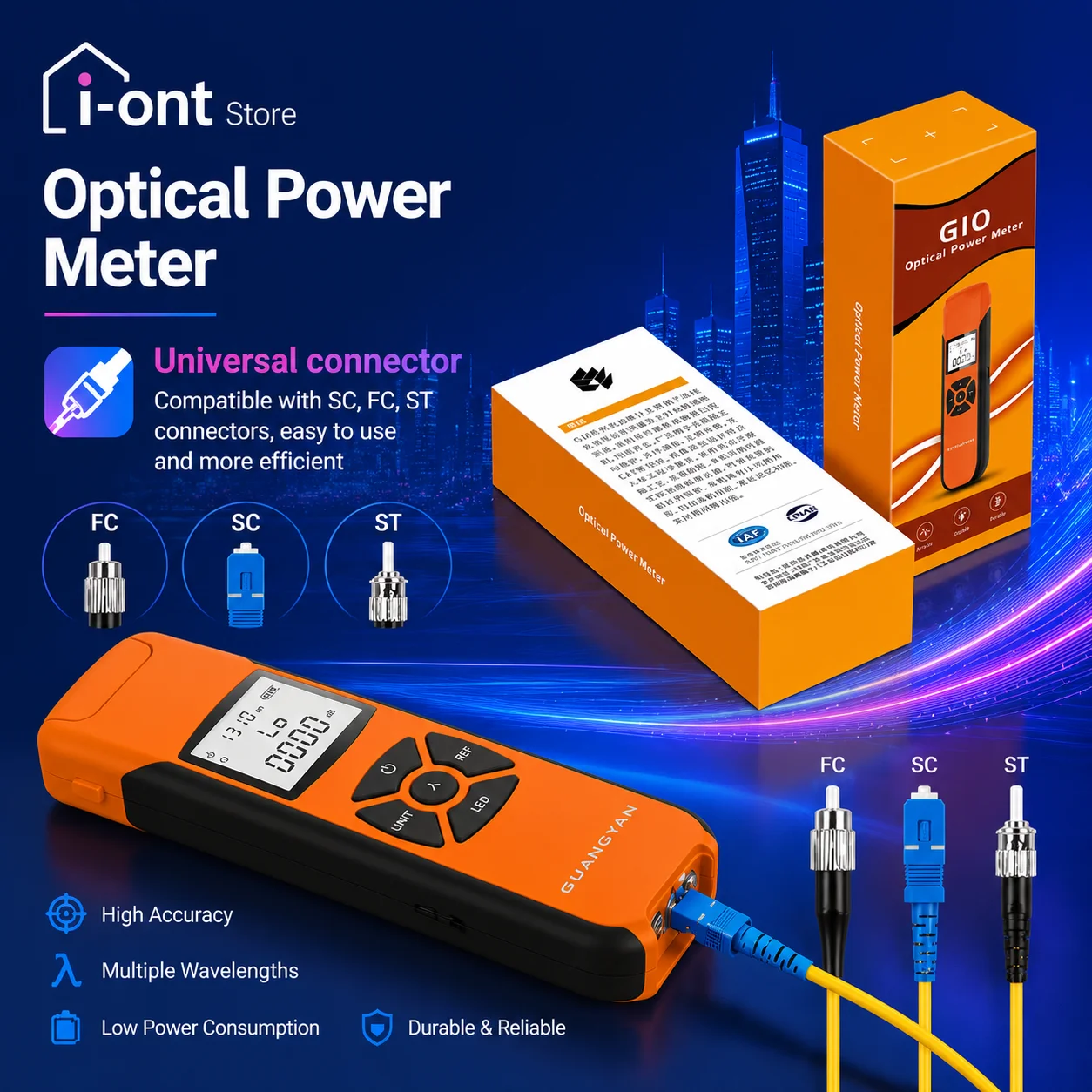 OPM Fiber Optical Power Meter G10 Series  High Precision Universal Connector  -70~+6/ -70~+10 -50~+26 9 selectable wavelengths